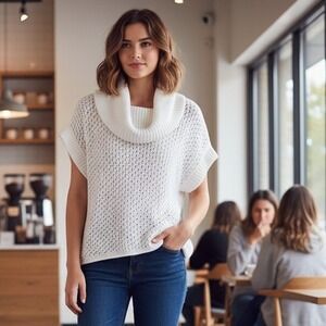 Workshop Andrea Jovine Sweater Womens M White‎ Crochet Open Knit Cowl Neck Boho